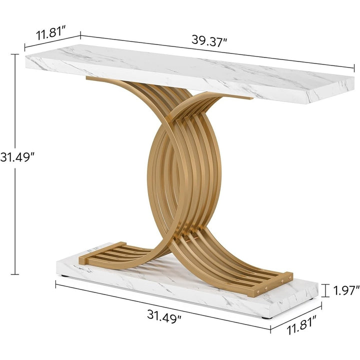 Tribesigns 39 Inch Gold Entryway Table Modern Faux Marble Console with Metal Legs Image 3