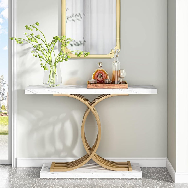 Tribesigns 39 Inch Gold Entryway Table Modern Faux Marble Console with Metal Legs Image 2