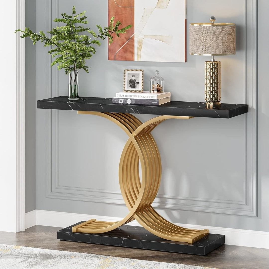 Tribesigns 39 Inch Gold Entryway Table Modern Faux Marble Console with Metal Legs Image 4