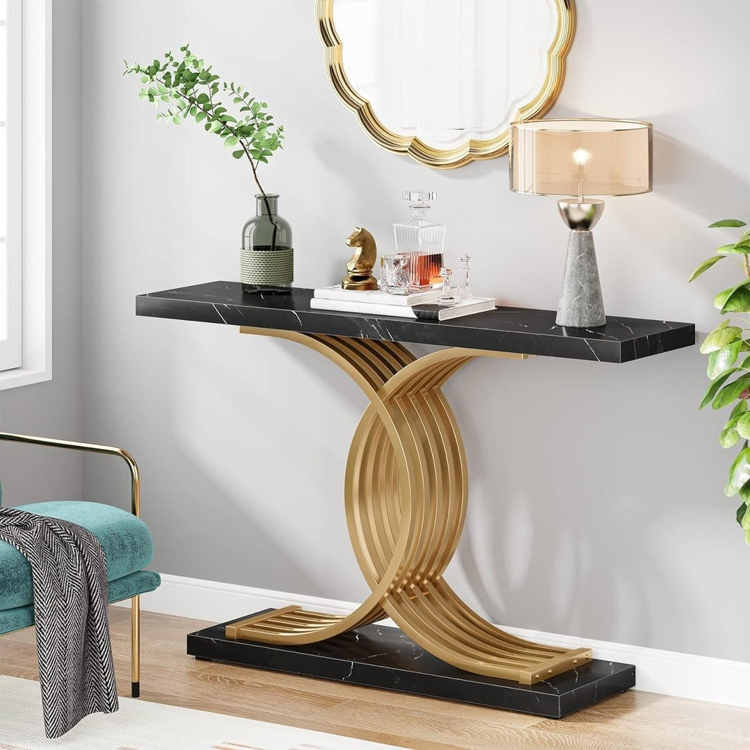 Tribesigns 39 Inch Gold Entryway Table Modern Faux Marble Console with Metal Legs Image 5