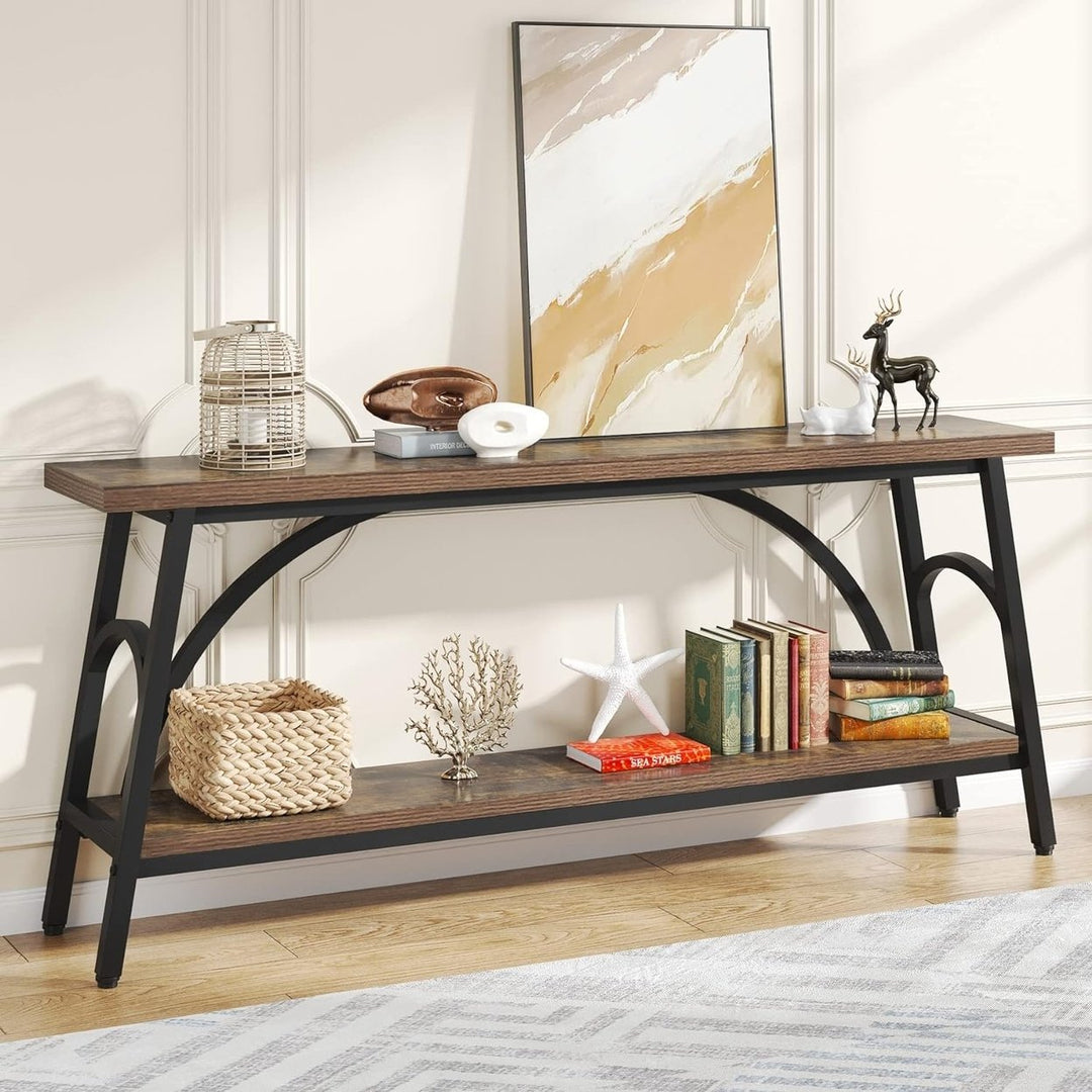 Tribesigns 70.8 Inch Extra Long Console Table Wood 2 Tier Rustic Entryway Stand Image 1