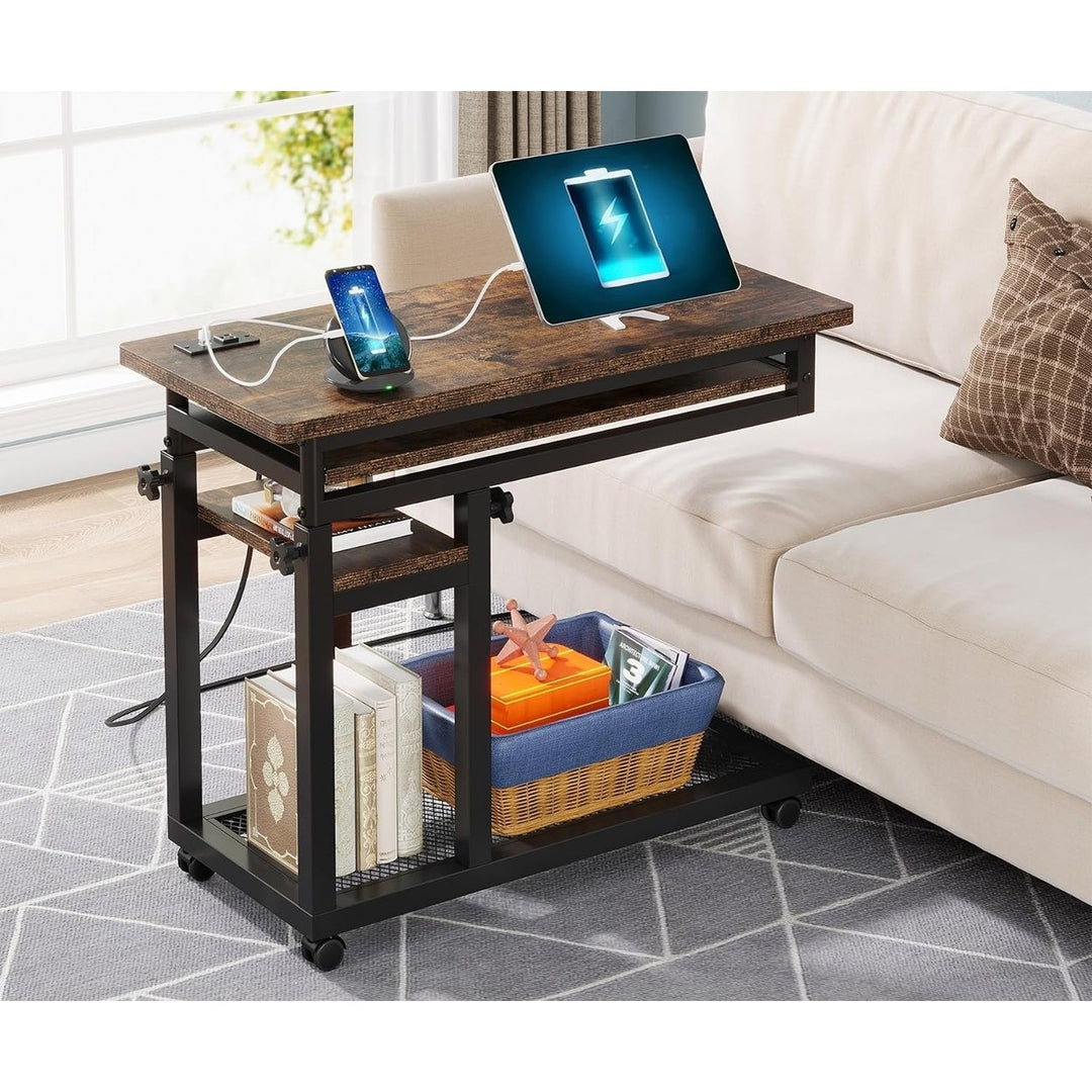 Tribesigns Portable Laptop Desk with Power Outlet Height Adjustable Rolling Table Image 1