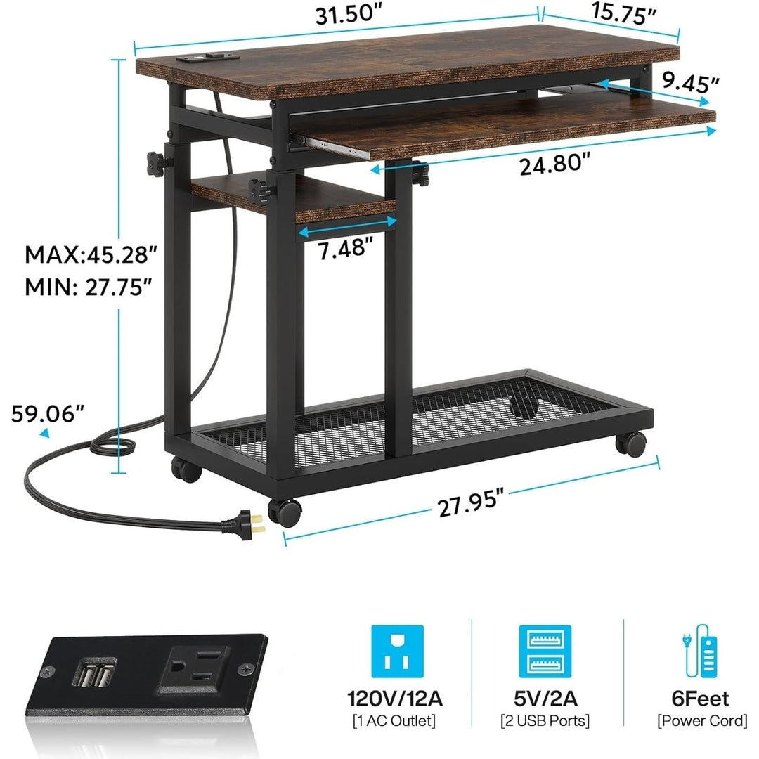 Tribesigns Portable Laptop Desk with Power Outlet Height Adjustable Rolling Table Image 2