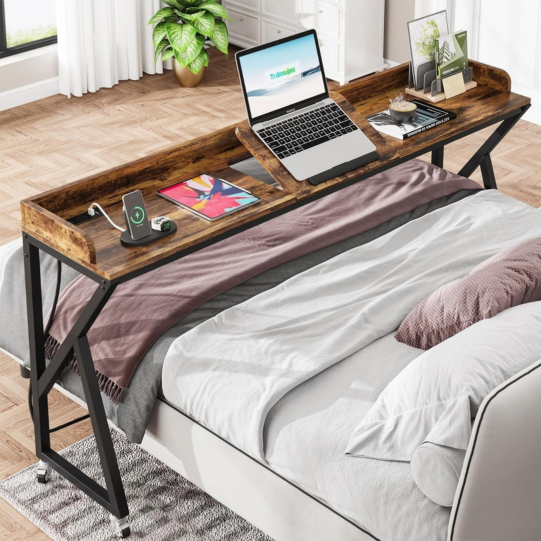 Tribesigns Overbed Table 70.9" Adjustable Tilt Mobile Laptop Desk Gray Image 7