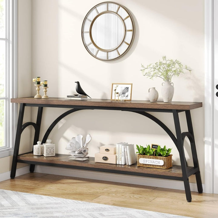 Tribesigns 70.8 Inch Extra Long Console Table Wood 2 Tier Rustic Entryway Stand Image 2