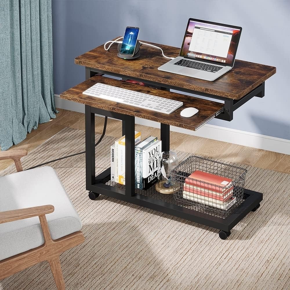 Tribesigns Portable Laptop Desk with Power Outlet Height Adjustable Rolling Table Image 6