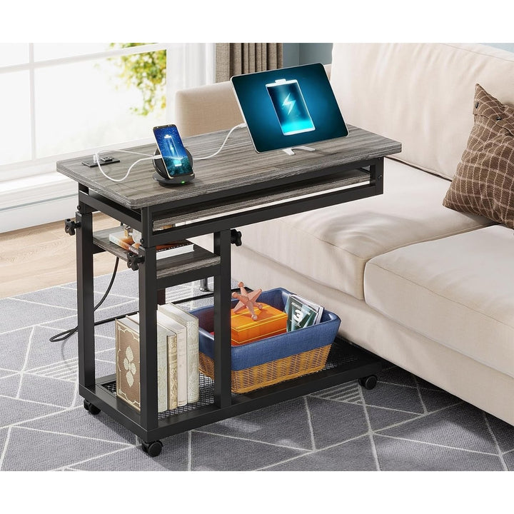 Tribesigns Portable Laptop Desk with Power Outlet Height Adjustable Rolling Table Image 7