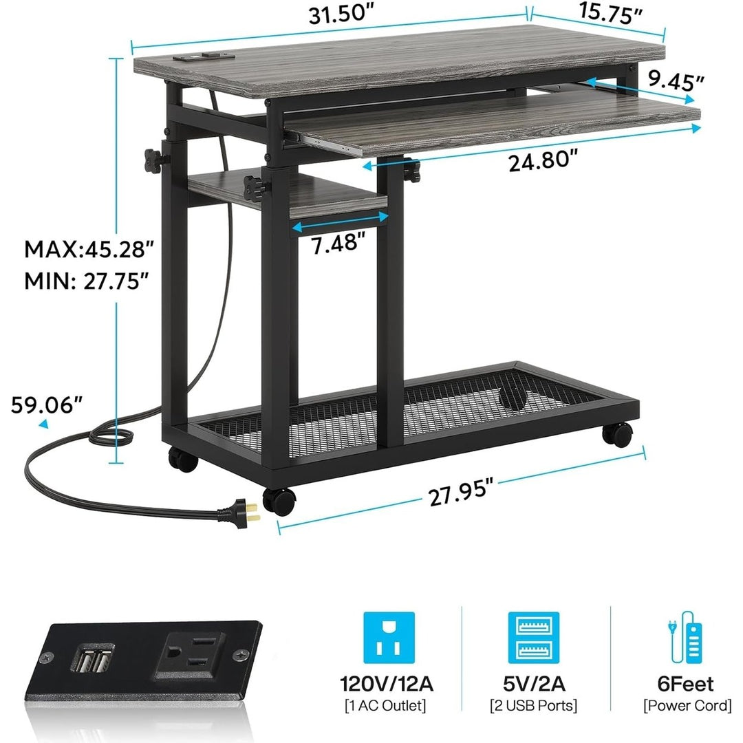 Tribesigns Portable Laptop Desk with Power Outlet Height Adjustable Rolling Table Image 8