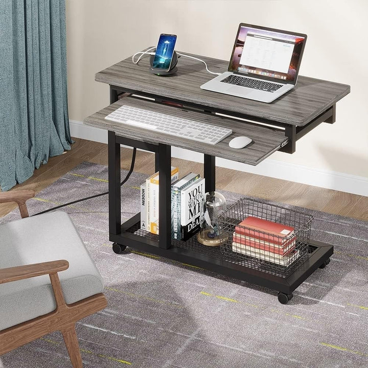 Tribesigns Portable Laptop Desk with Power Outlet Height Adjustable Rolling Table Image 12