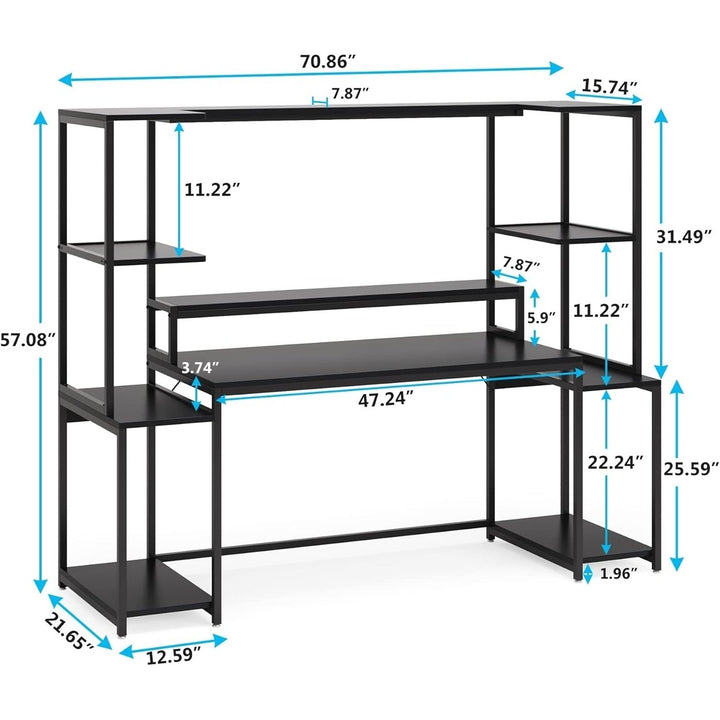 Tribesigns 70 Inch Rustic Computer Desk with Hutch Black Gaming Desk Large Image 5