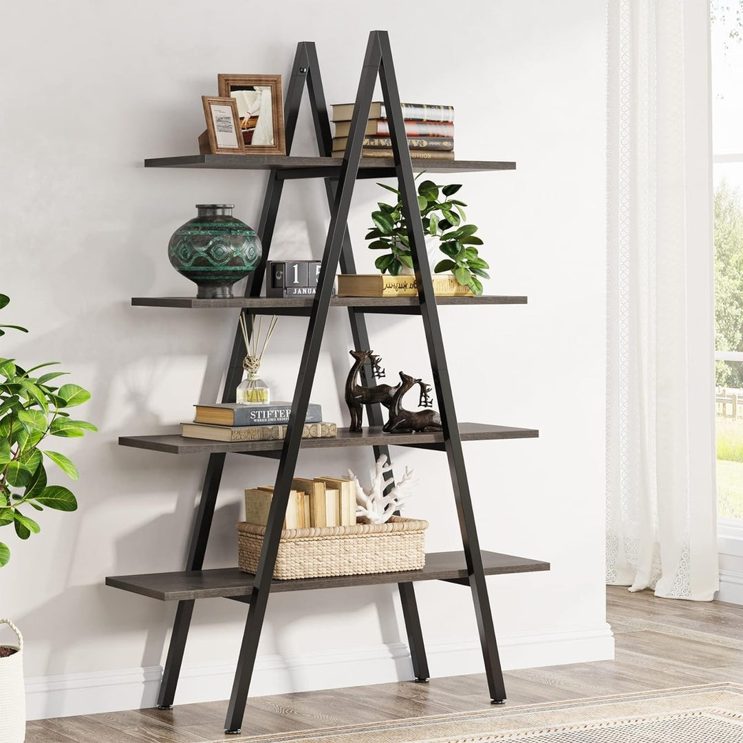 Tribesigns 4-Tier Ladder Bookshelf, A-Shaped Bookcase 4 Shelves Industrial Open Display Shelves Book Storage Image 1