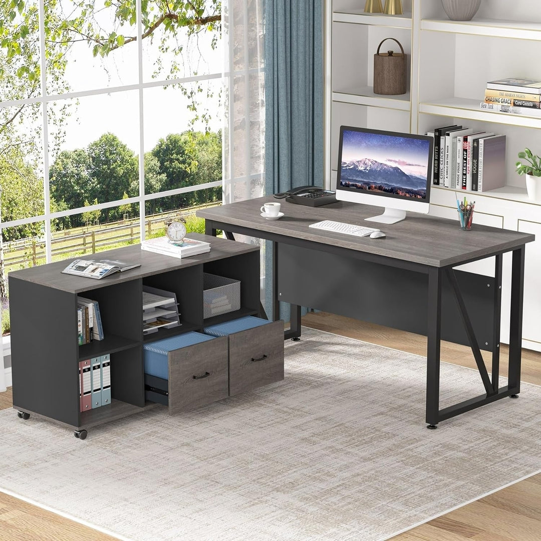 Tribesigns 55 Inch Executive Computer Desk with 43 Inch File Cabinet Office Furniture Image 1