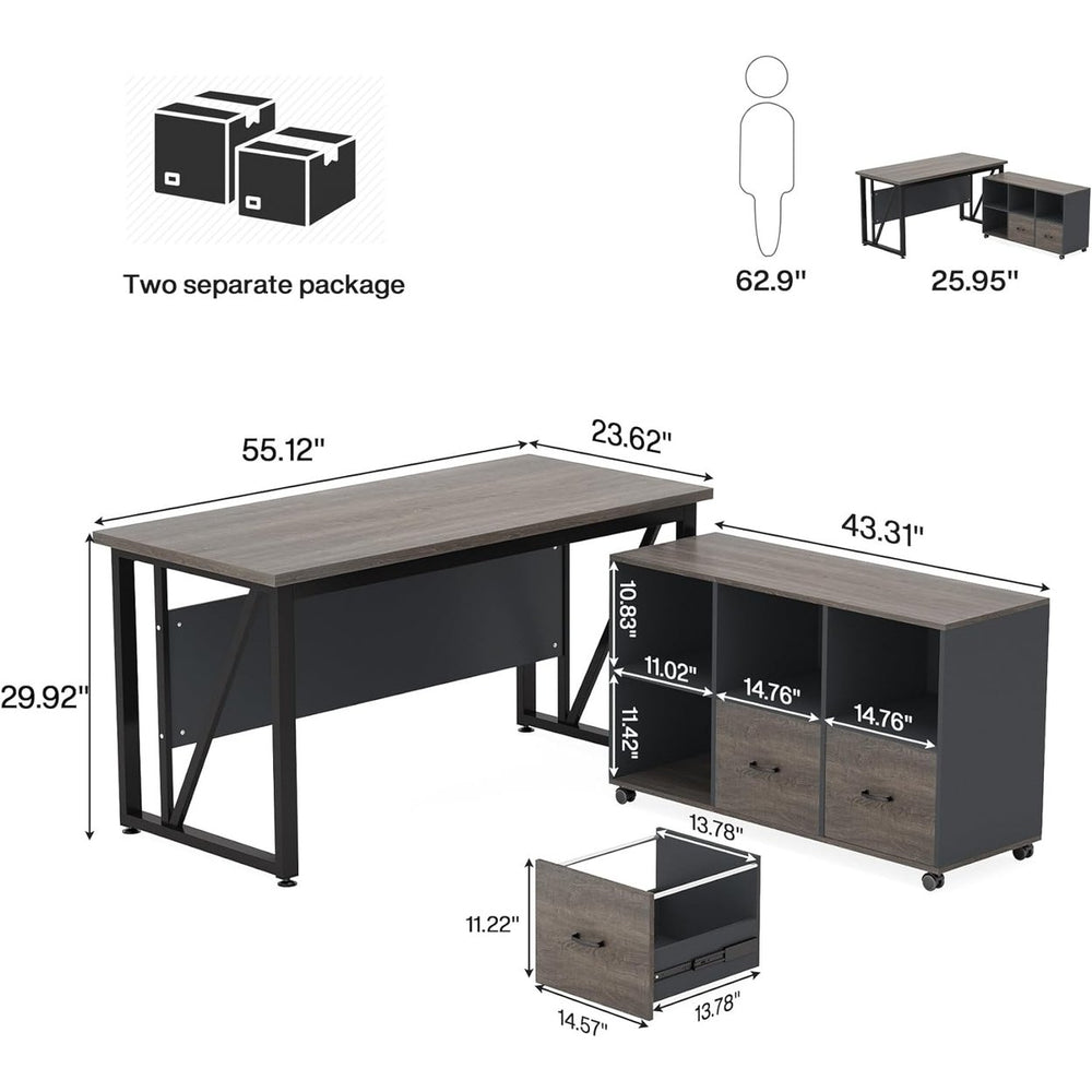 Tribesigns 55 Inch Executive Computer Desk with 43 Inch File Cabinet Office Furniture Image 2