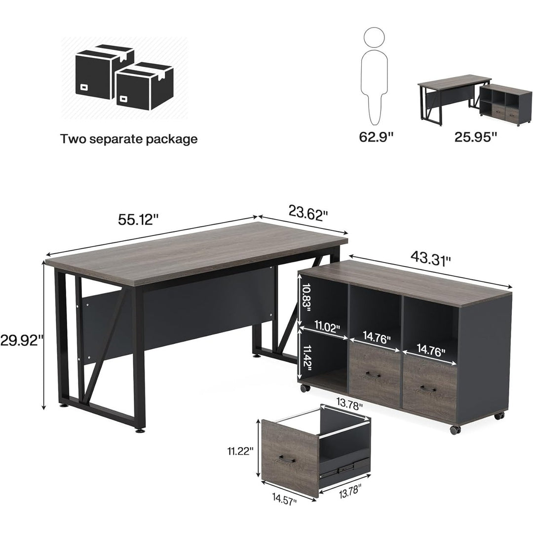 Tribesigns 55 Inch Executive Computer Desk with 43 Inch File Cabinet Office Furniture Image 2