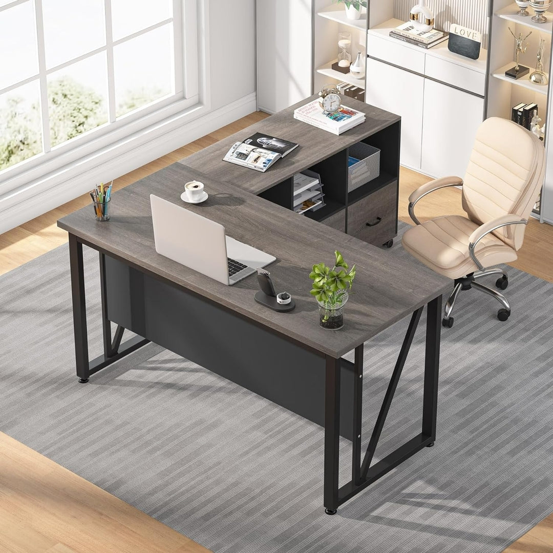 Tribesigns 55 Inch Executive Computer Desk with 43 Inch File Cabinet Office Furniture Image 3