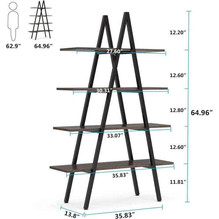 Tribesigns 4-Tier Ladder Bookshelf, A-Shaped Bookcase 4 Shelves Industrial Open Display Shelves Book Storage Image 6