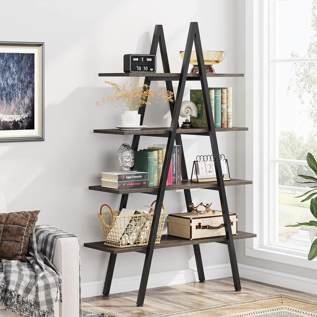 Tribesigns 4-Tier Ladder Bookshelf, A-Shaped Bookcase 4 Shelves Industrial Open Display Shelves Book Storage Image 2