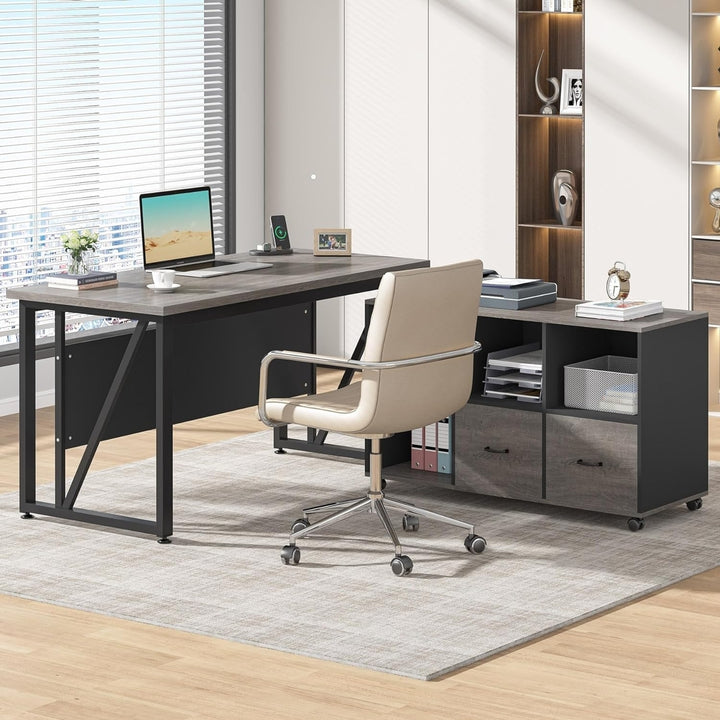 Tribesigns 55 Inch Executive Computer Desk with 43 Inch File Cabinet Office Furniture Image 4