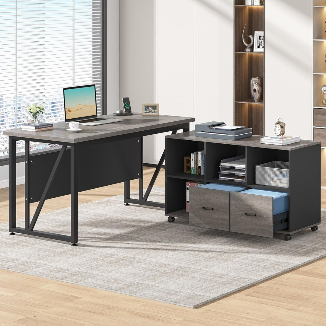 Tribesigns 55 Inch Executive Computer Desk with 43 Inch File Cabinet Office Furniture Image 6