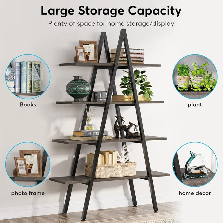 Tribesigns 4-Tier Ladder Bookshelf, A-Shaped Bookcase 4 Shelves Industrial Open Display Shelves Book Storage Image 4