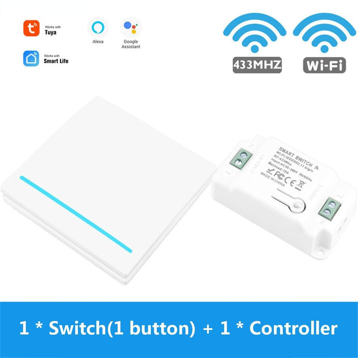 1/2 Gang WiFi Button Switch Home Wall Light Control+ RF Button Remote Smart Life Image 6