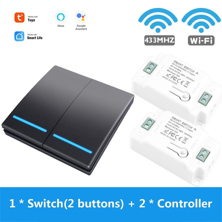 1/2 Gang WiFi Button Switch Home Wall Light Control+ RF Button Remote Smart Life Image 7