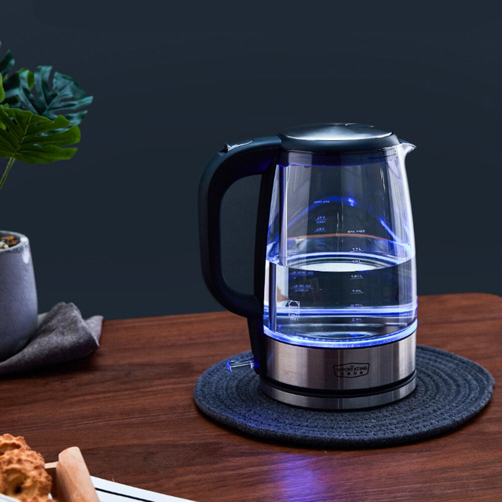 1.7L 1800W Electric Water Kettle Stainless Steel Glass Temperature Color Light Display Kitchen Image 5