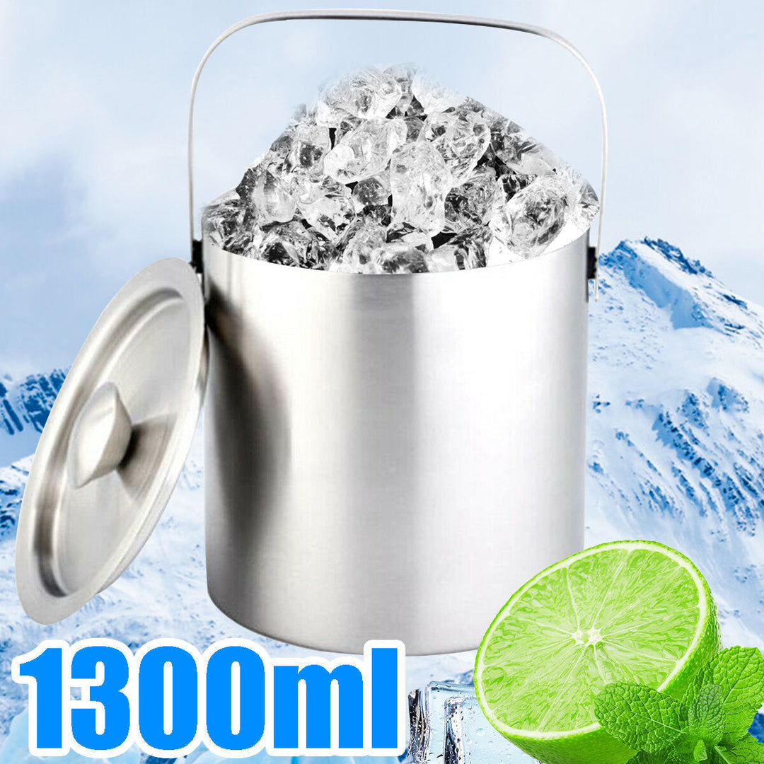 1.3L Ice Bucket Double Insulated Handle Double Wall Insulated Bucket Tongs Image 5