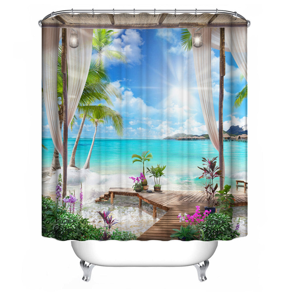 1/3Pcs Shower Curtain Set Bay Printing Toilet Cover Mat Bathroom Non-Slip Mat Image 1