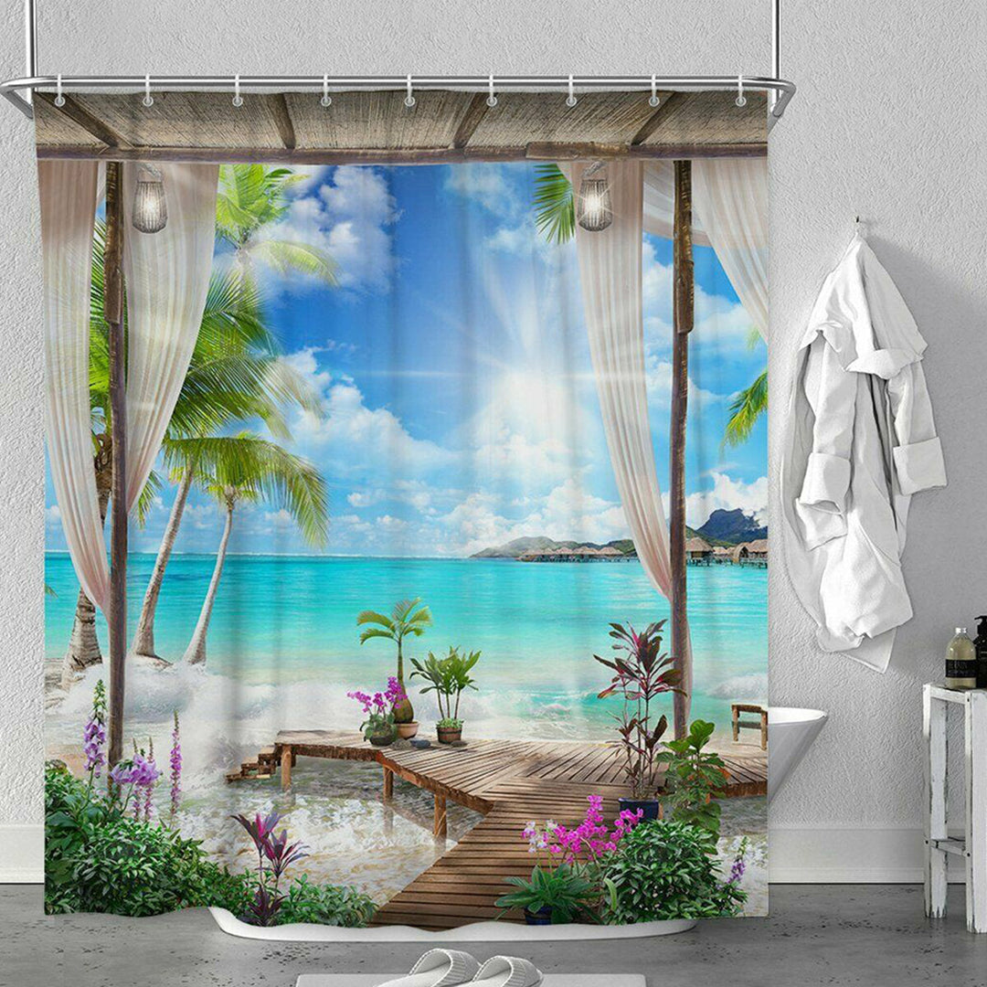 1/3Pcs Shower Curtain Set Bay Printing Toilet Cover Mat Bathroom Non-Slip Mat Image 4