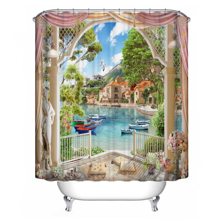 1/3Pcs Bathroom Shower Curtain Mediterranean Sea Printing Set Toilet Cover Mat Image 7