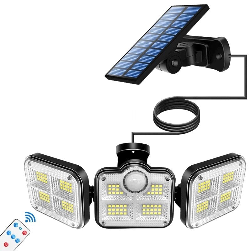 108/122/138/171 LED Solar Lights 3 Head Motion Sensor 270 Wide Angle Illumination Outdoor Waterproof Remote Control Wall Image 1