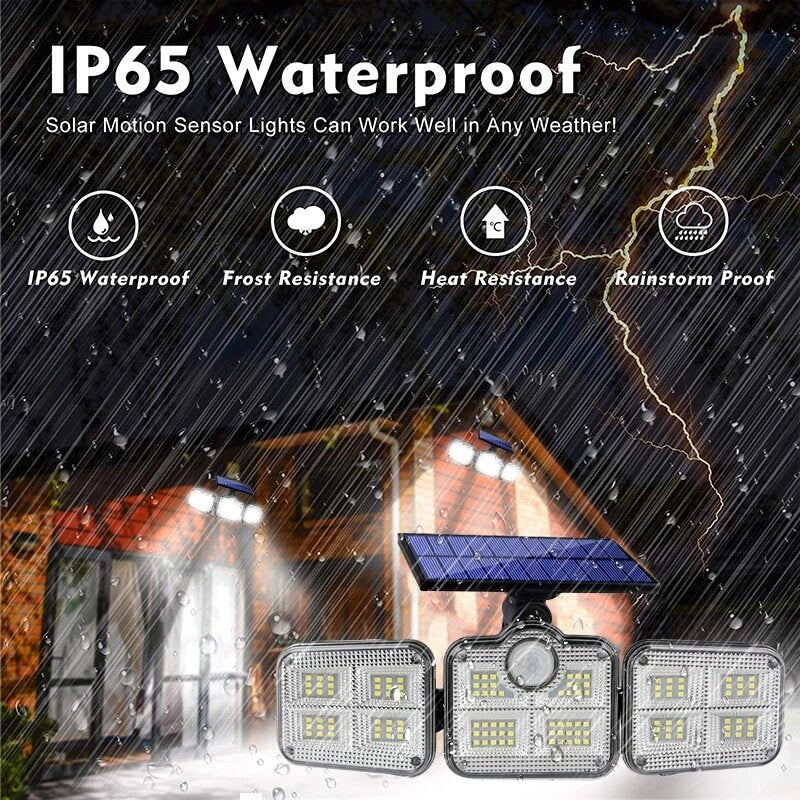 108/122/138/171 LED Solar Lights 3 Head Motion Sensor 270 Wide Angle Illumination Outdoor Waterproof Remote Control Wall Image 4