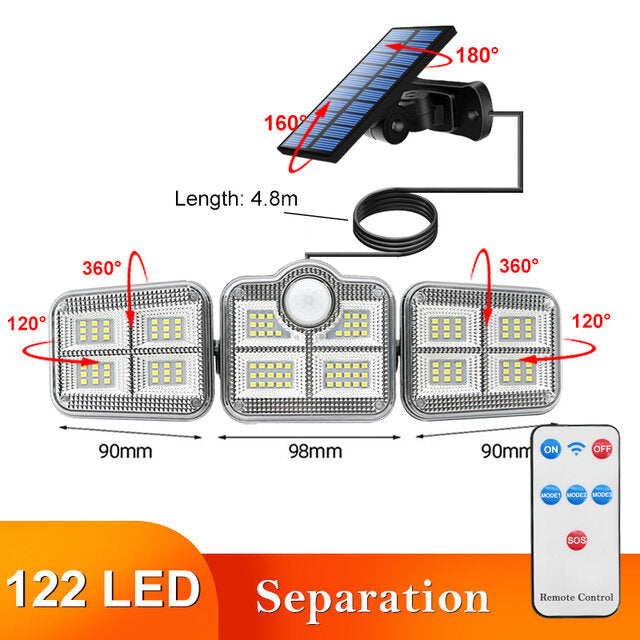 108/122/138/171 LED Solar Lights 3 Head Motion Sensor 270 Wide Angle Illumination Outdoor Waterproof Remote Control Wall Image 8