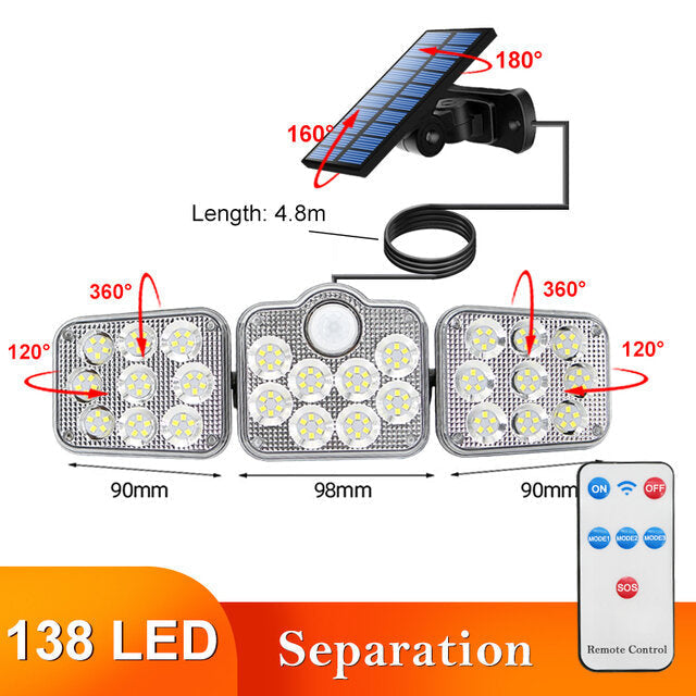 108/122/138/171 LED Solar Lights 3 Head Motion Sensor 270 Wide Angle Illumination Outdoor Waterproof Remote Control Wall Image 9