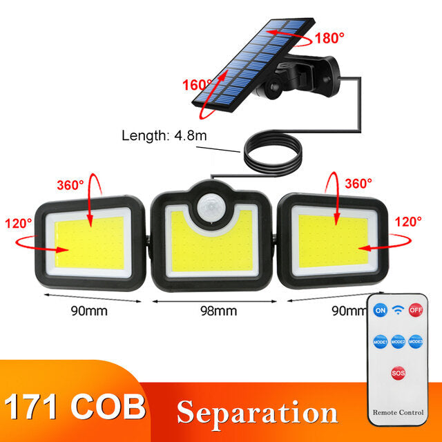 108/122/138/171 LED Solar Lights 3 Head Motion Sensor 270 Wide Angle Illumination Outdoor Waterproof Remote Control Wall Image 10