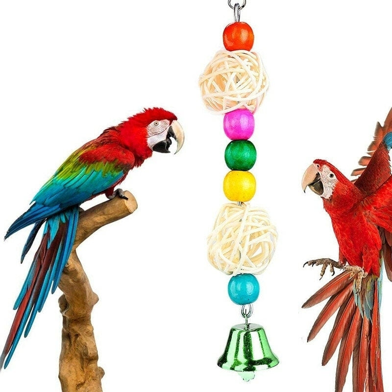 10 Pack Bird Cage Toys for Parrots Reliable and Chewable - Swing Hanging Chewing Bite Bridge Wooden Beads Ball Bell Toys Image 1