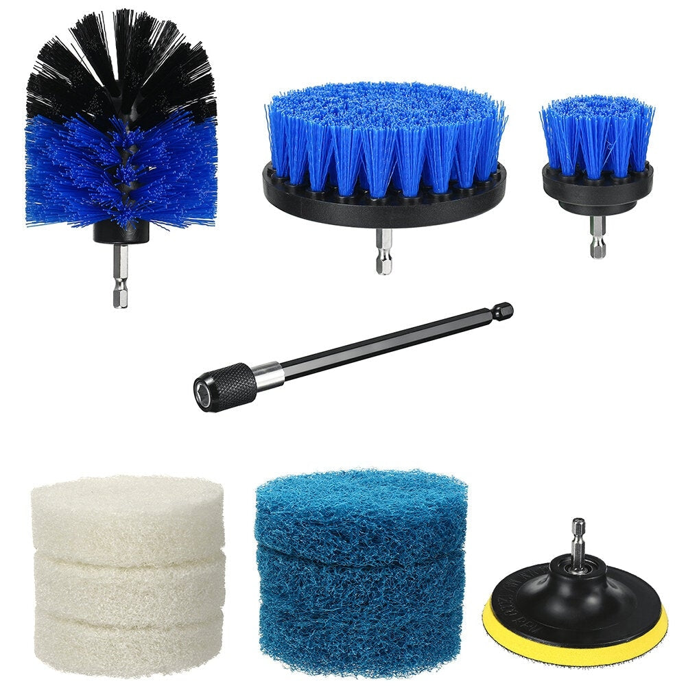 11pc Drill Scrubber Cleaning Drill Brush Set with Scouring Pad Extension Rod for Car Kitchen Grill Tile Image 1