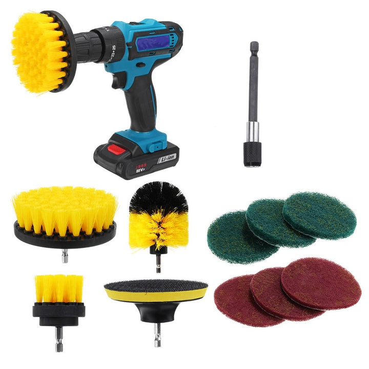 11pc Electric Drill Cleaning Brush with Sponge and Extend Attachment Tile Grout Power Scrubber Tub Cleaning Brush Image 1