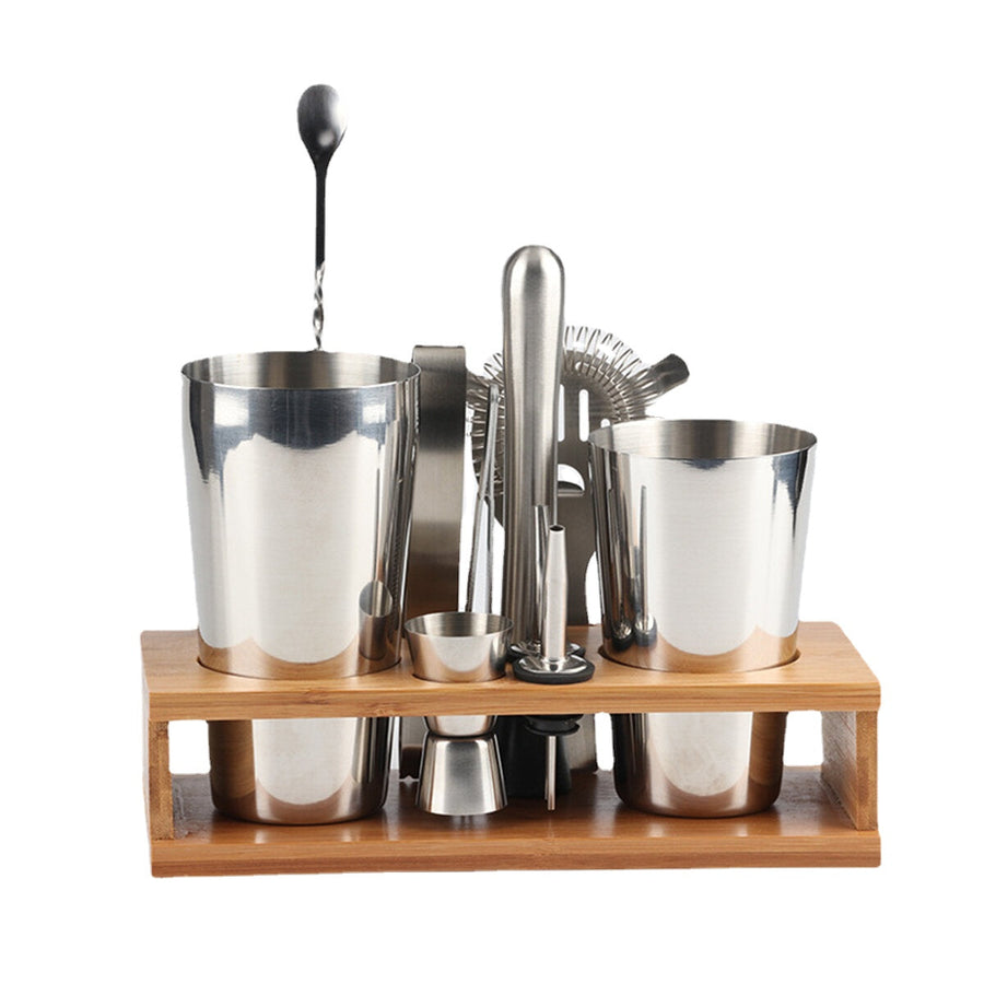 11pc Cocktail Shaker Set Mixer Martini Spirits Bar Spoon Jigger Strainer Stand Tools Image 1