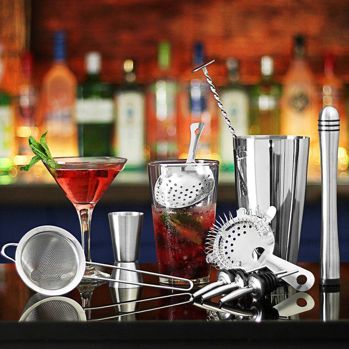 11pc Cocktail Shaker Set Mixer Martini Spirits Bar Spoon Jigger Strainer Stand Tools Image 9