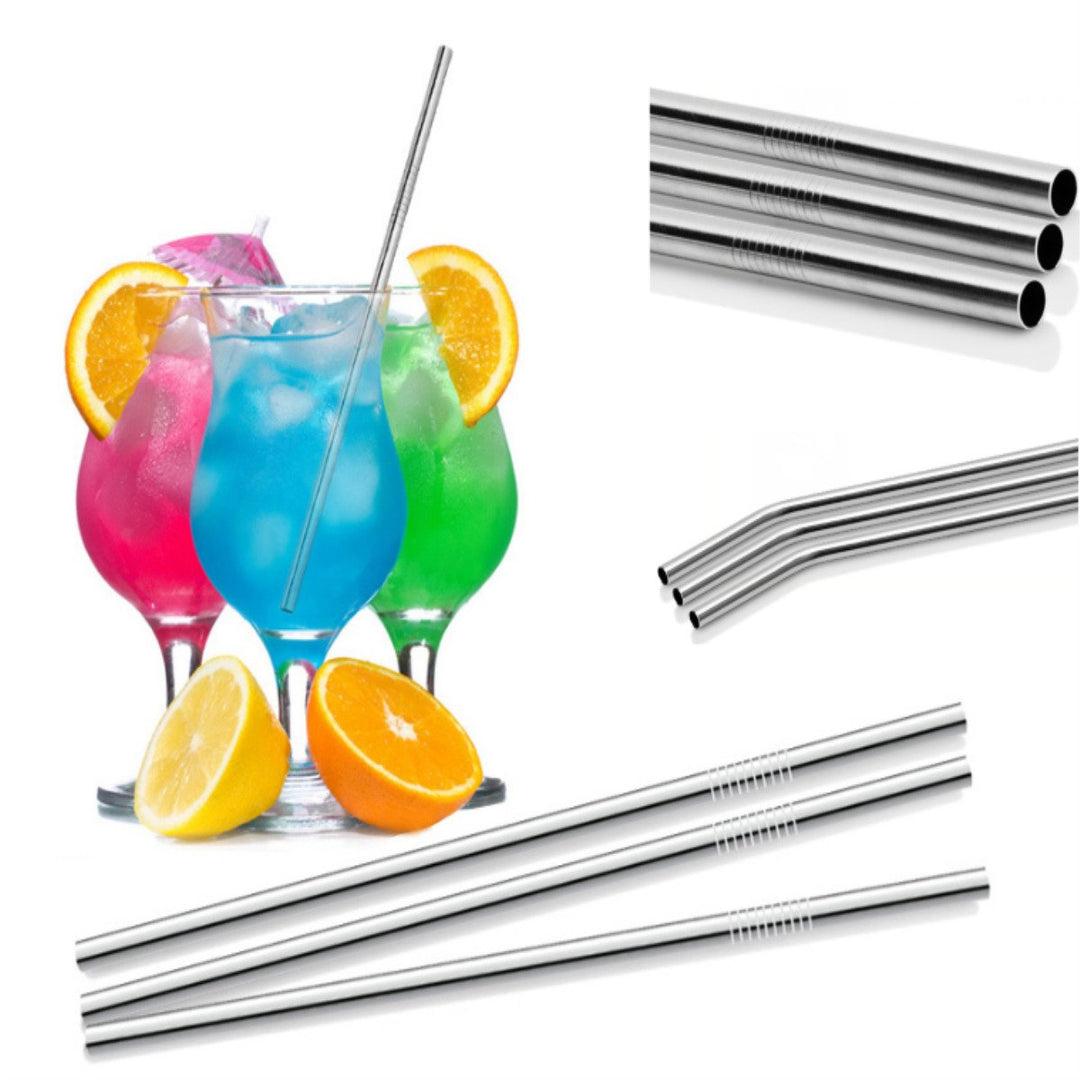 11pc Stainless Steel Metal Drinking Straw Reusable Straws+Cleaner Brush Kit+Bag Image 1