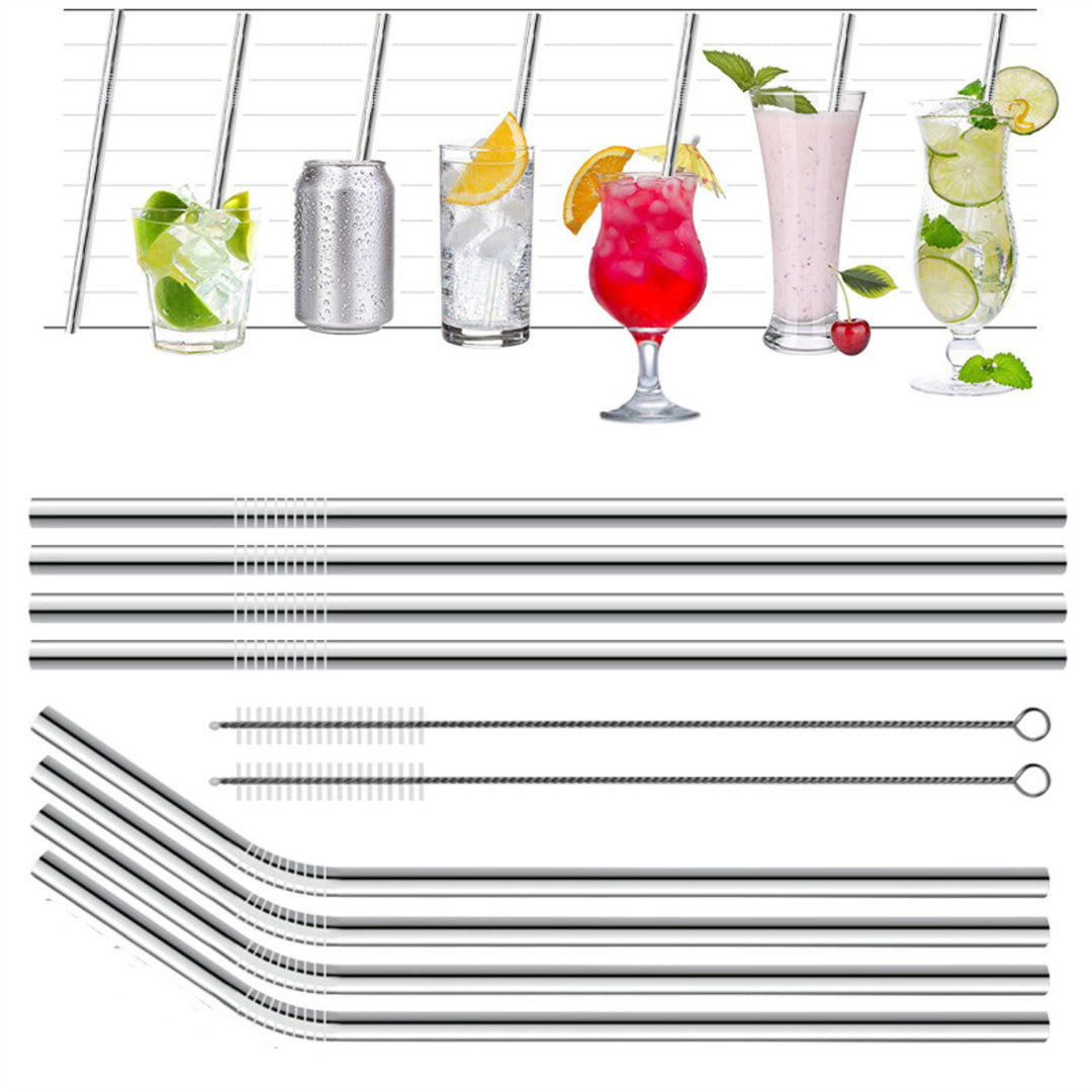 11pc Stainless Steel Metal Drinking Straw Reusable Straws+Cleaner Brush Kit+Bag Image 2