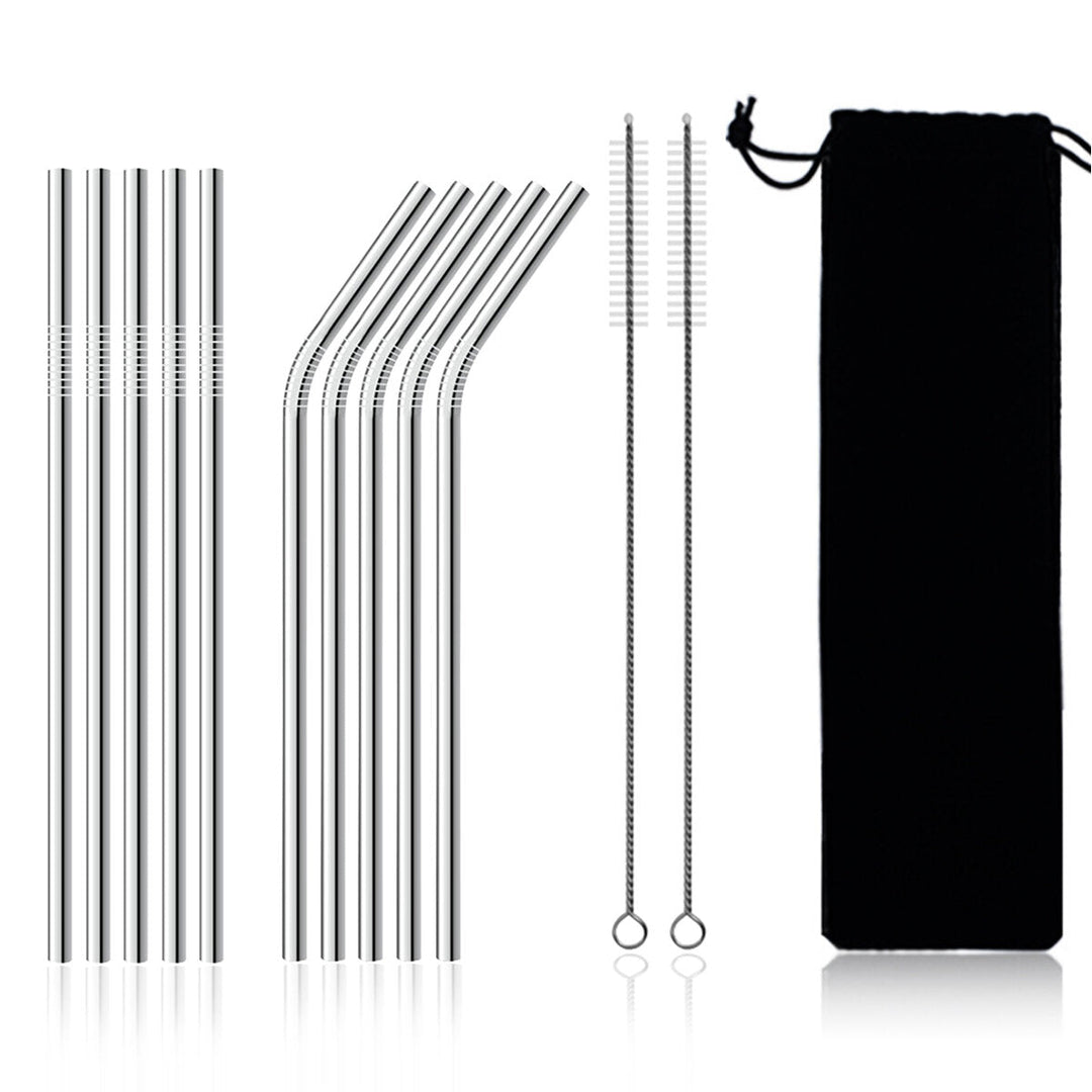 11pc Stainless Steel Metal Drinking Straw Reusable Straws+Cleaner Brush Kit+Bag Image 3