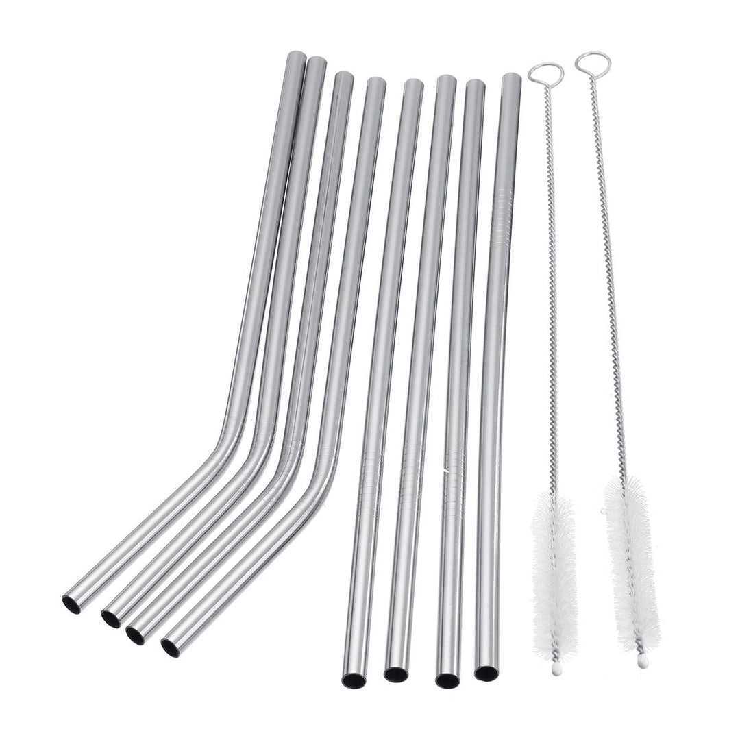 11pc Stainless Steel Metal Drinking Straw Reusable Straws+Cleaner Brush Kit+Bag Image 4