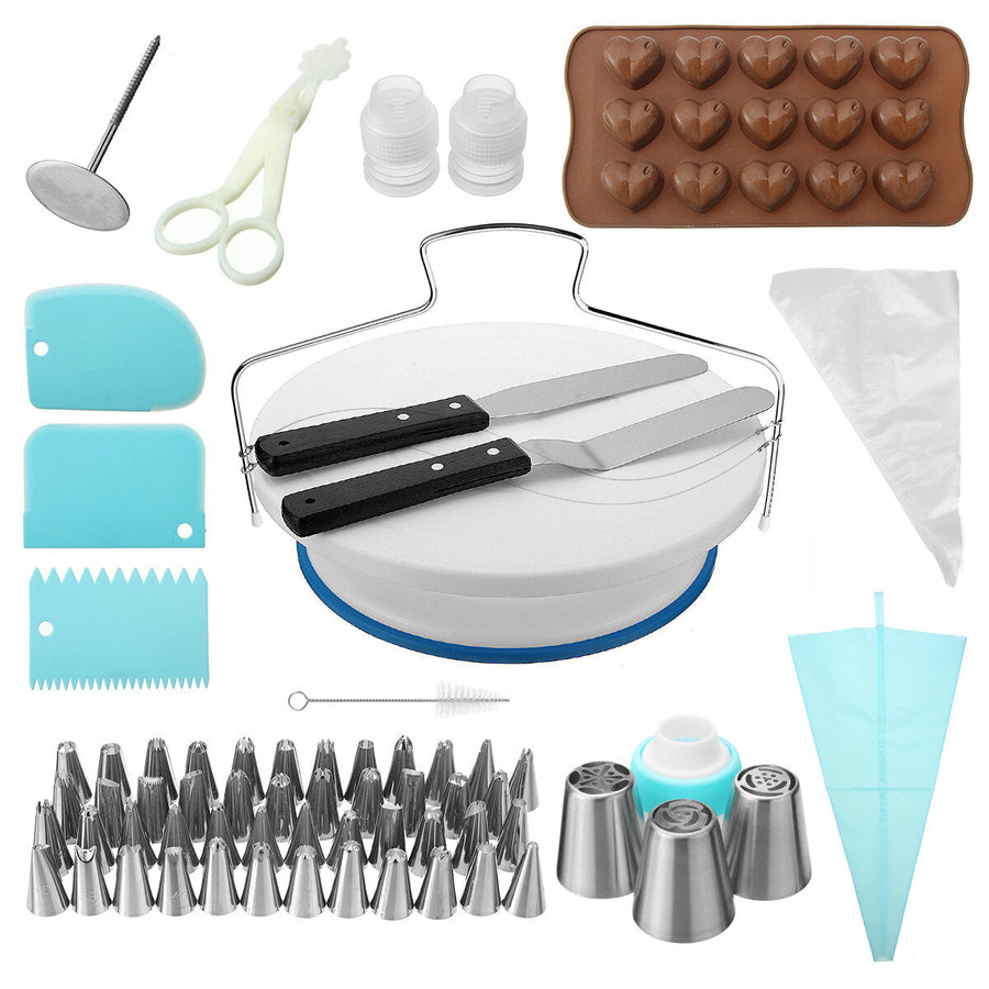 117Pcs Cake Decorating Tool Kit Baking Fondant Supplies Turntable Bag Tip Spatula Image 1