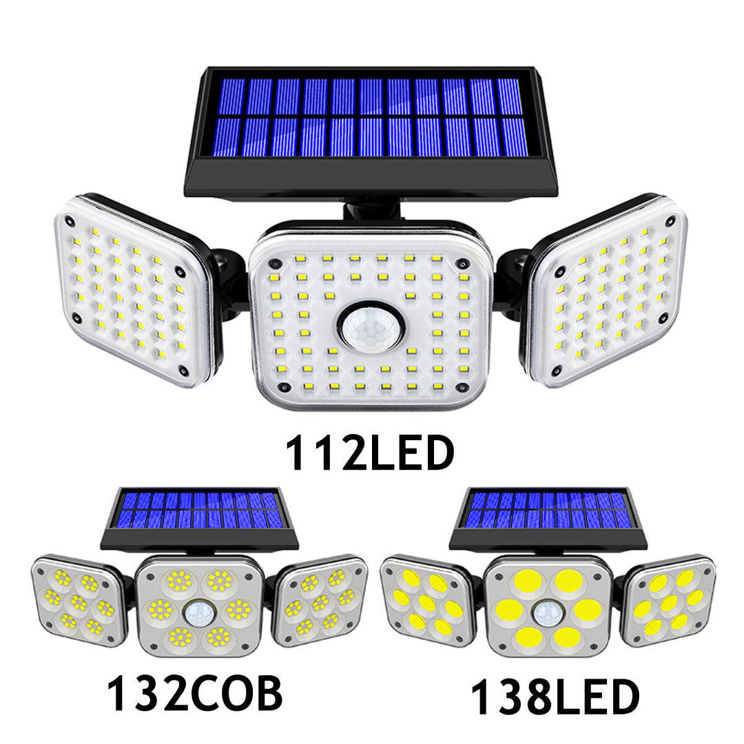 112LED/138LED/132COB Solar Motion Sensor Lights Security Wall Lamp Floodlight 3-Head Image 2