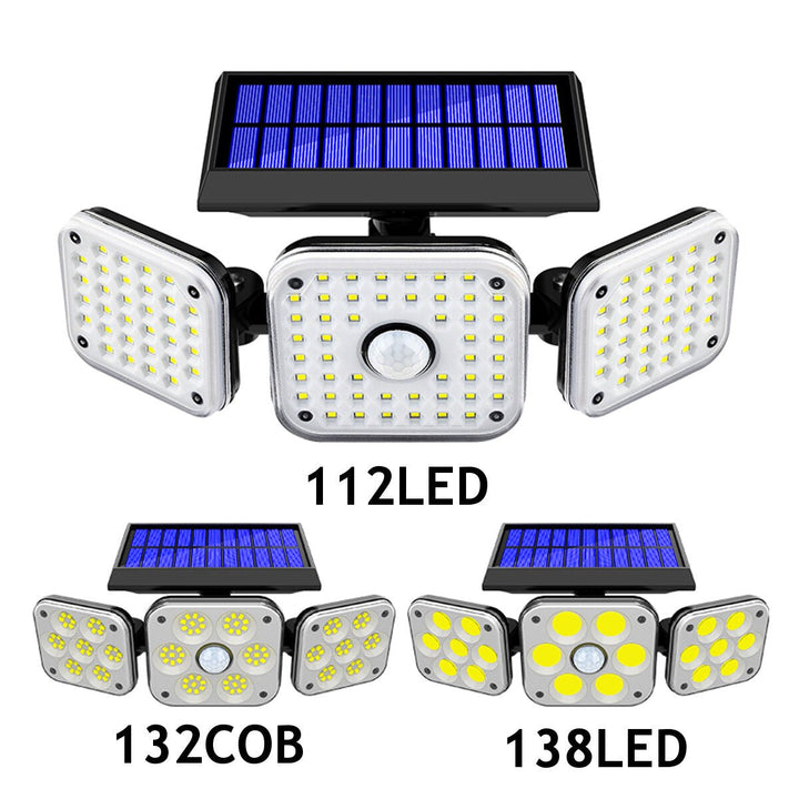 112LED/138LED/132COB Solar Motion Sensor Lights Security Wall Lamp Floodlight 3-Head Image 2