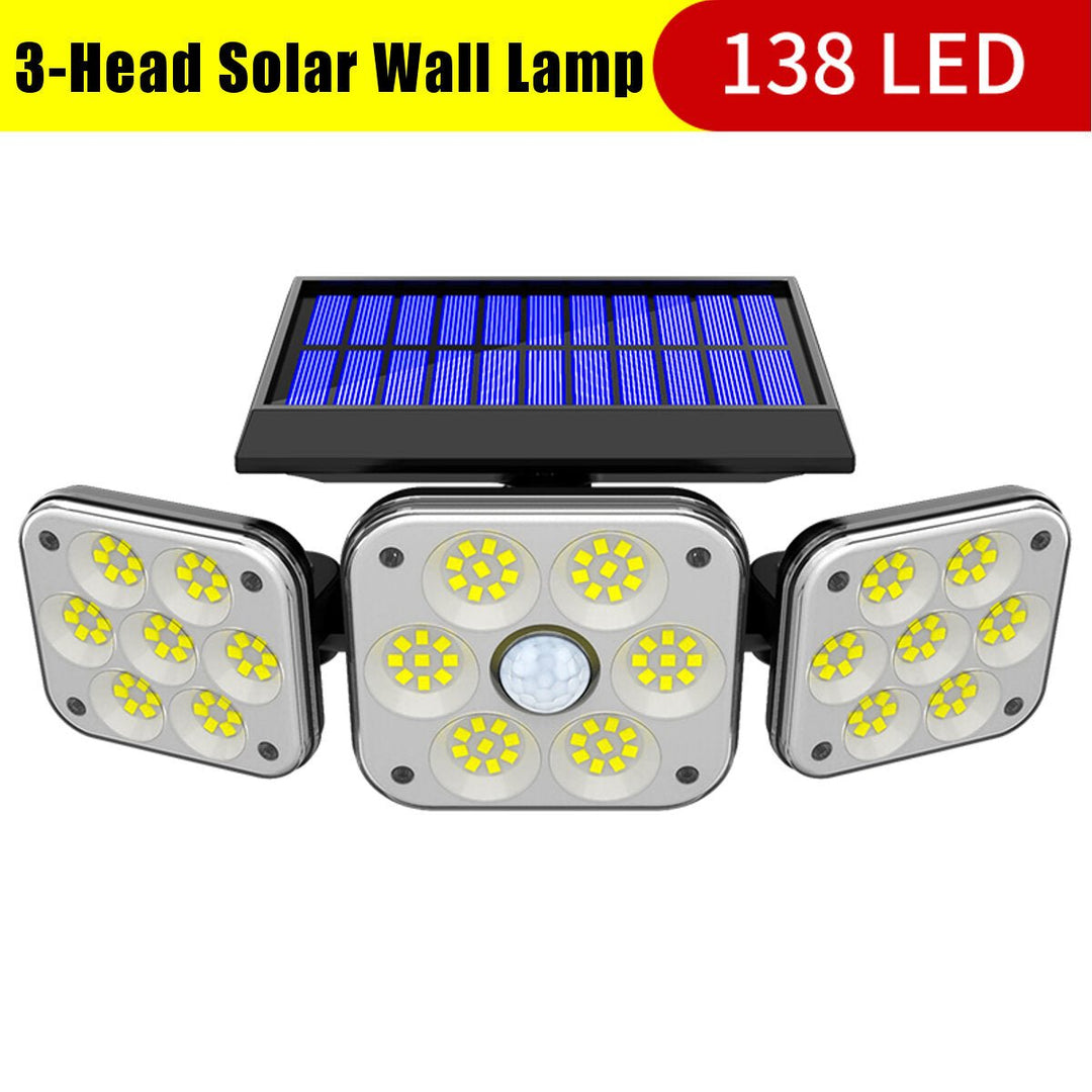 112LED/138LED/132COB Solar Motion Sensor Lights Security Wall Lamp Floodlight 3-Head Image 8