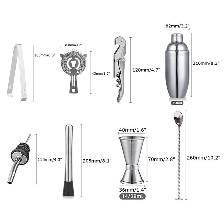 12 Pcs Bar Tool Kits 750ml Cocktail Shaker Stainless Steel Bartender Winee Mixer Hand Tools Image 4